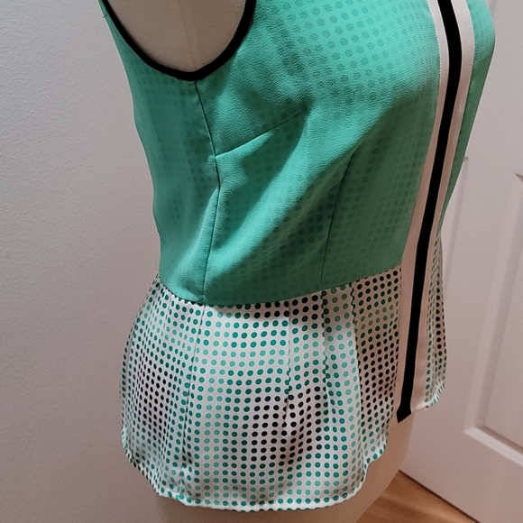 HALOGEN SMALL SLEEVELESS TOP POLK DOT MIX PRINT ZIP UP BACK MINIMALIST BLOUSE - Picture 4 of 11